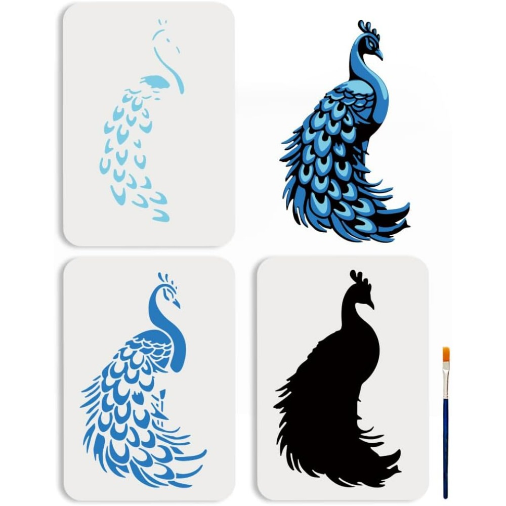 3Pcs Layered Peacock Stencils  - Paint Brush ulasan dan harga