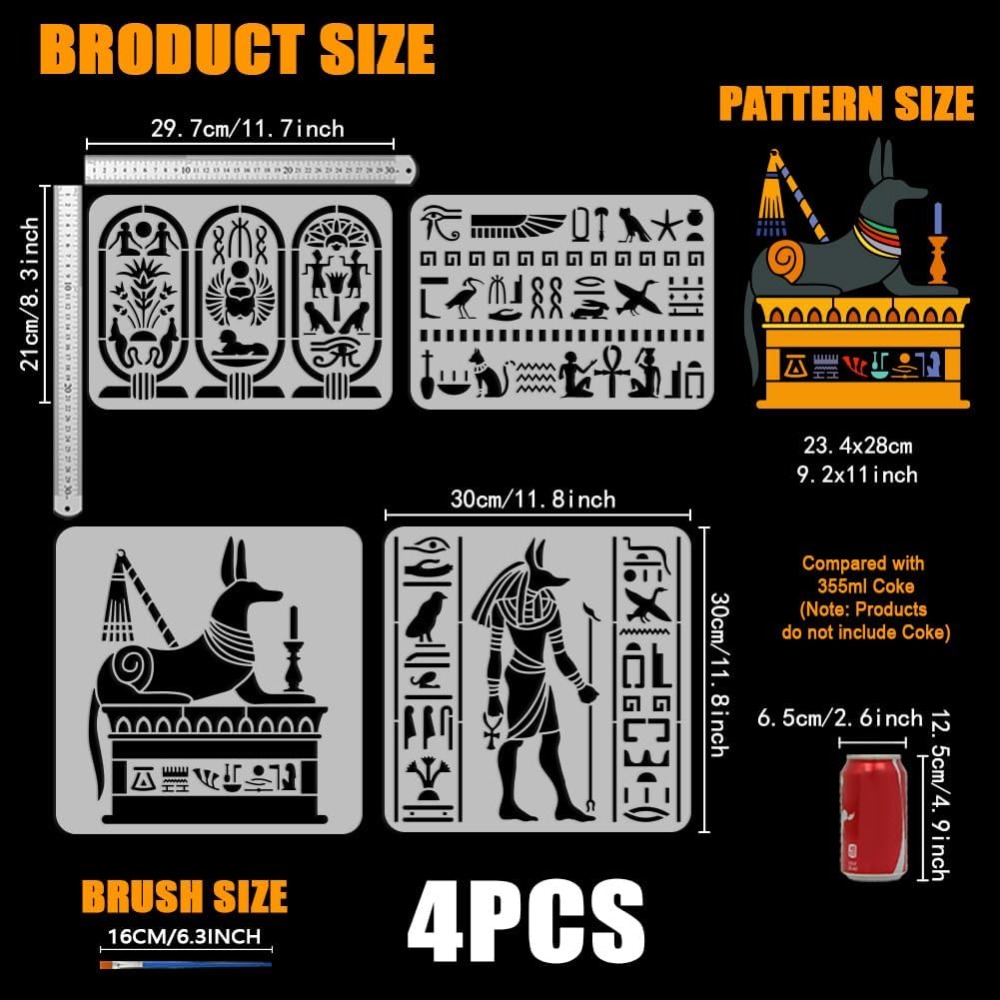 4 PCS Egyptian Symbols Stencil - Paint Brush ulasan dan harga