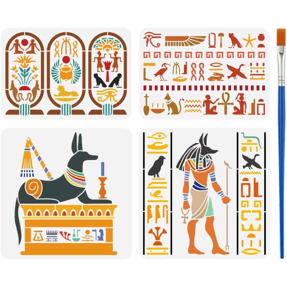 4 PCS Egyptian Symbols Stencil - Paint Brush ulasan dan harga