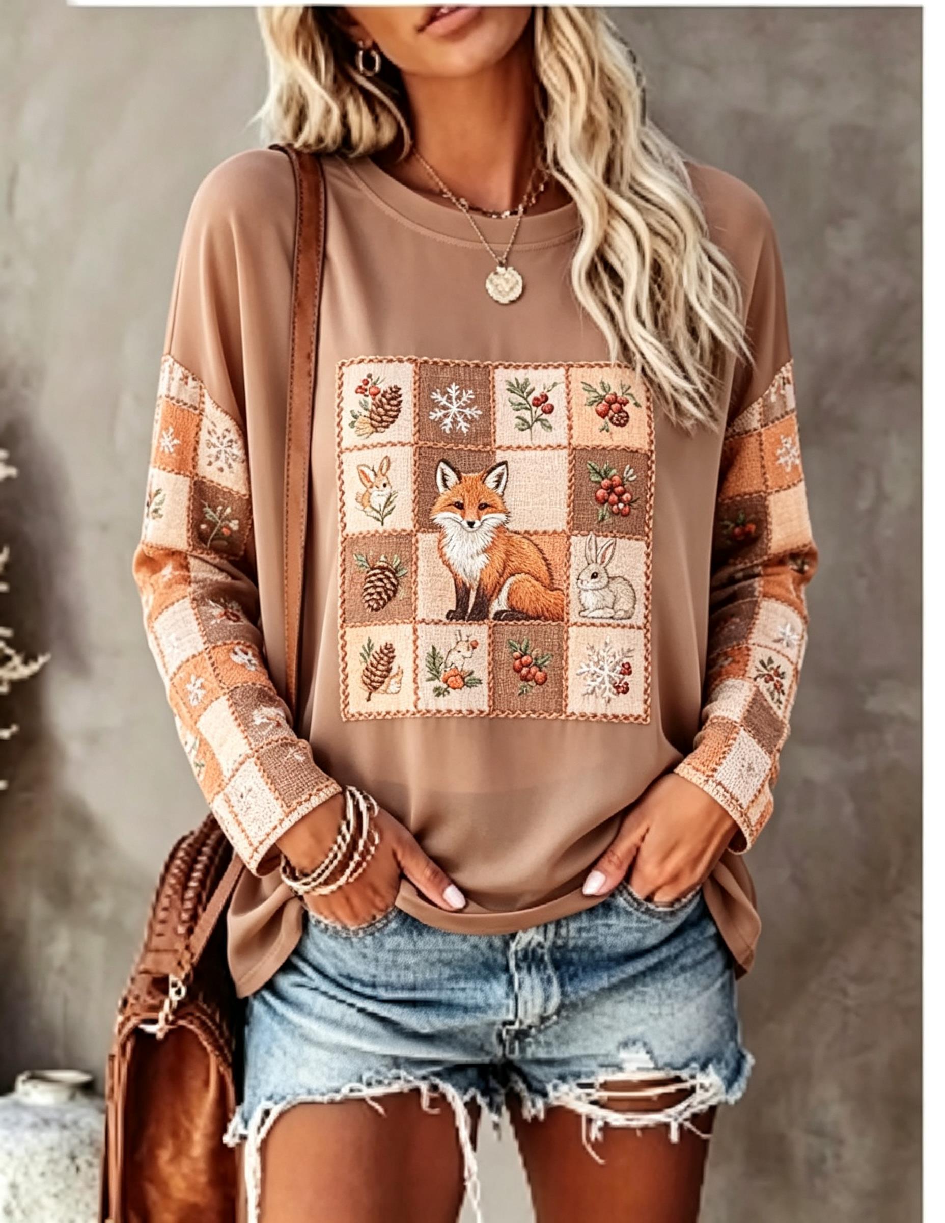Women Long Sleeve T Shirt Fox  - Wallpaper ulasan dan harga