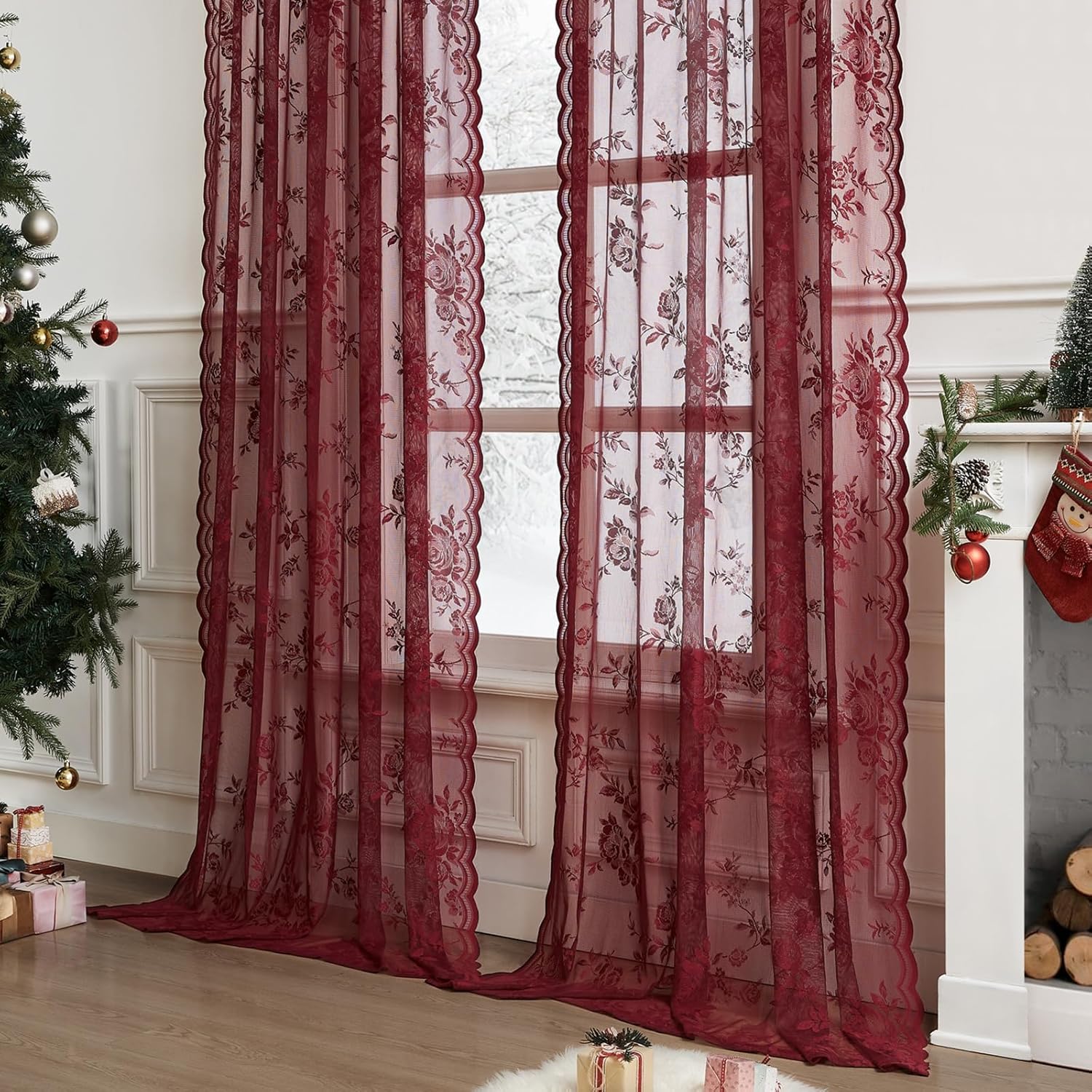 1 PC Burgundy Lace Curtains 45 - Curtain Rods ulasan dan harga