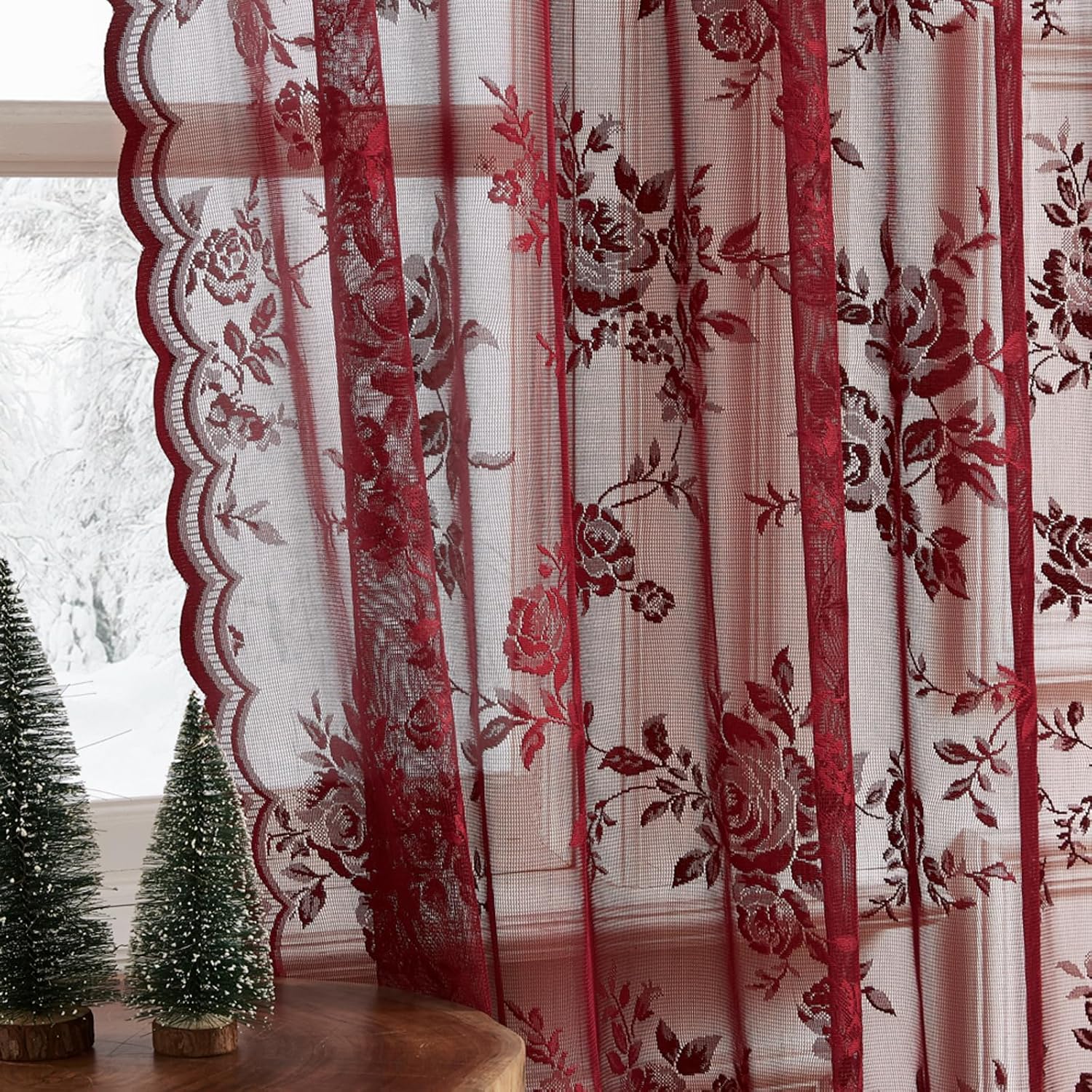 1 PC Burgundy Lace Curtains 45 - Curtain Rods ulasan dan harga