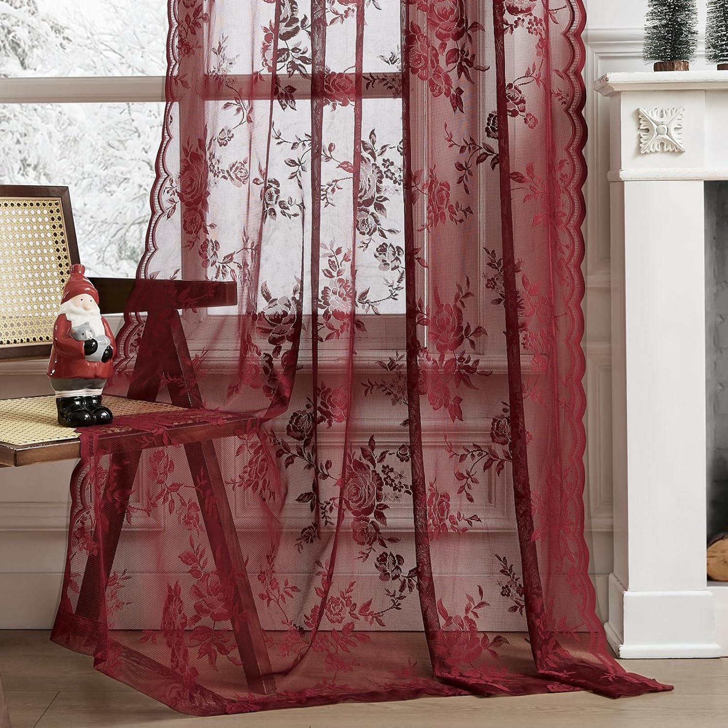 1 PC Burgundy Lace Curtains 45 - Curtain Rods ulasan dan harga